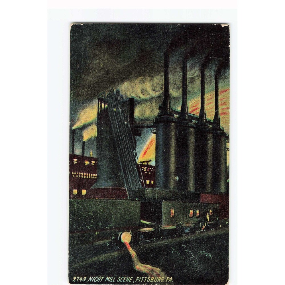 Vintage Night Mill Scene Pittsburgh PA Industrial Steel Mill Postcard 2749